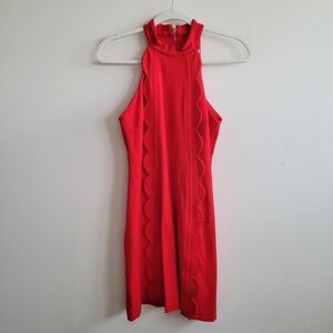 CK Bradley Scalloped Halter Mini Dress In Red